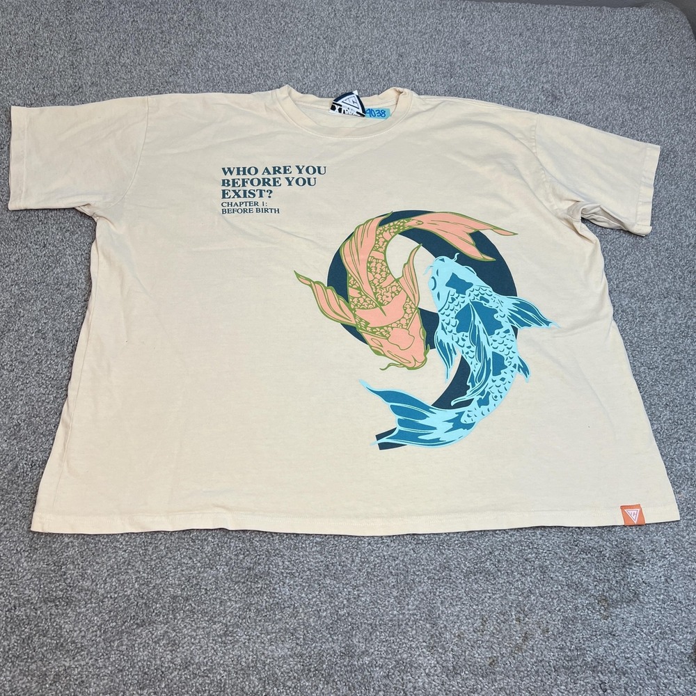THC Shirt Mens Extra Large Tan Who Are You Before You Exist Koi Fish Graphic USA